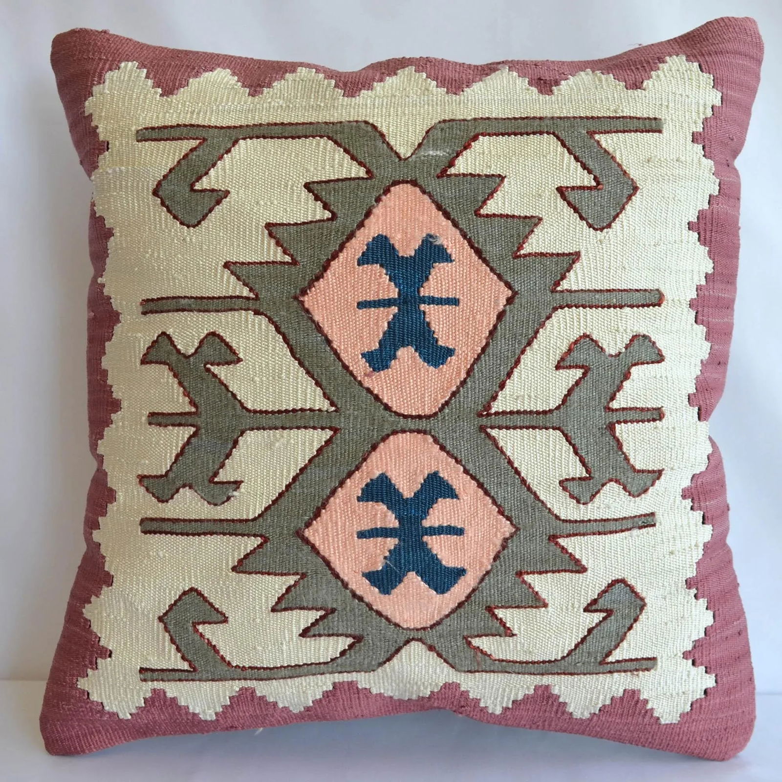 Hand Woven Turkish Silk Pillow Cover Oushak Pattern Kilim Throw Pillow - 16"³ X 16"³ - 6