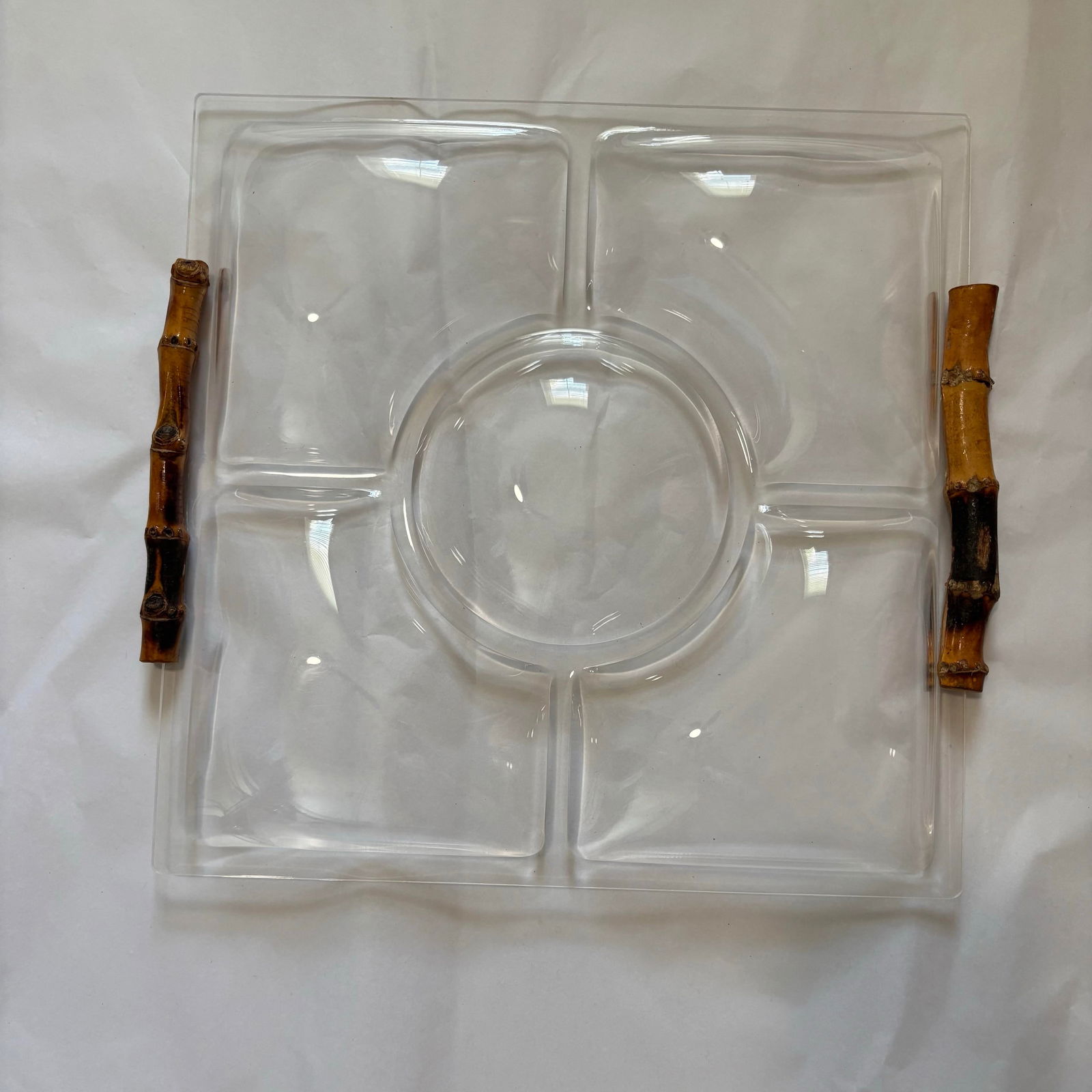 Vintage 1960s Hollywood Regency Mid Century Bamboo and Lucite Serving Tray Platter - 11