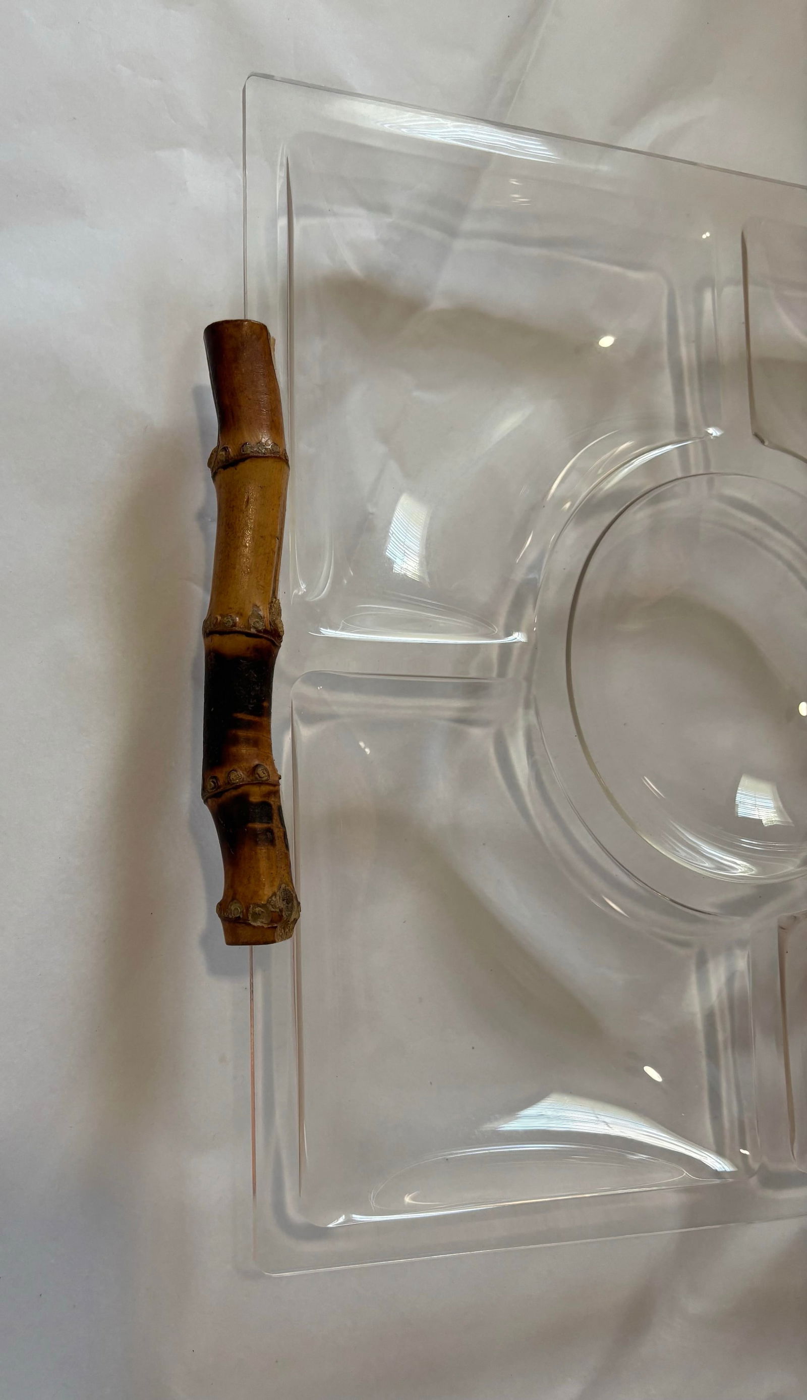 Vintage 1960s Hollywood Regency Mid Century Bamboo and Lucite Serving Tray Platter - 12