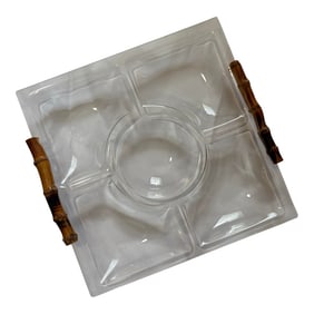 Vintage 1960s Hollywood Regency Mid Century Bamboo and Lucite Serving Tray Platter