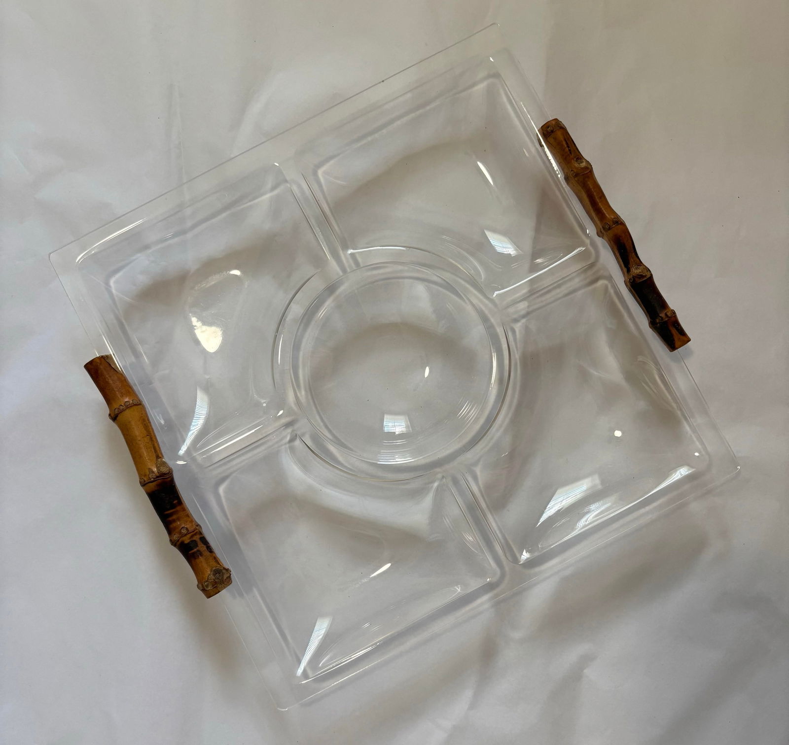 Vintage 1960s Hollywood Regency Mid Century Bamboo and Lucite Serving Tray Platter - 3