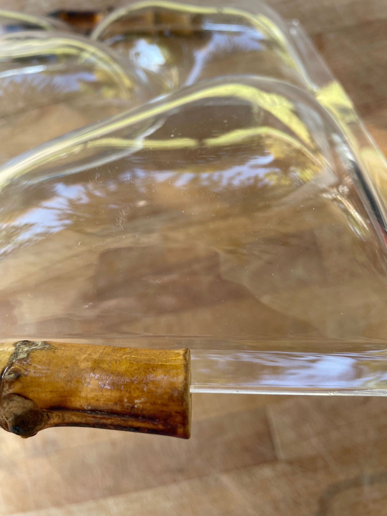 Vintage 1960s Hollywood Regency Mid Century Bamboo and Lucite Serving Tray Platter - 6