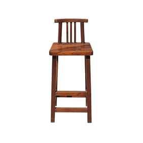 Rough Wood Brown Zen Oriental Bar Stool W Back