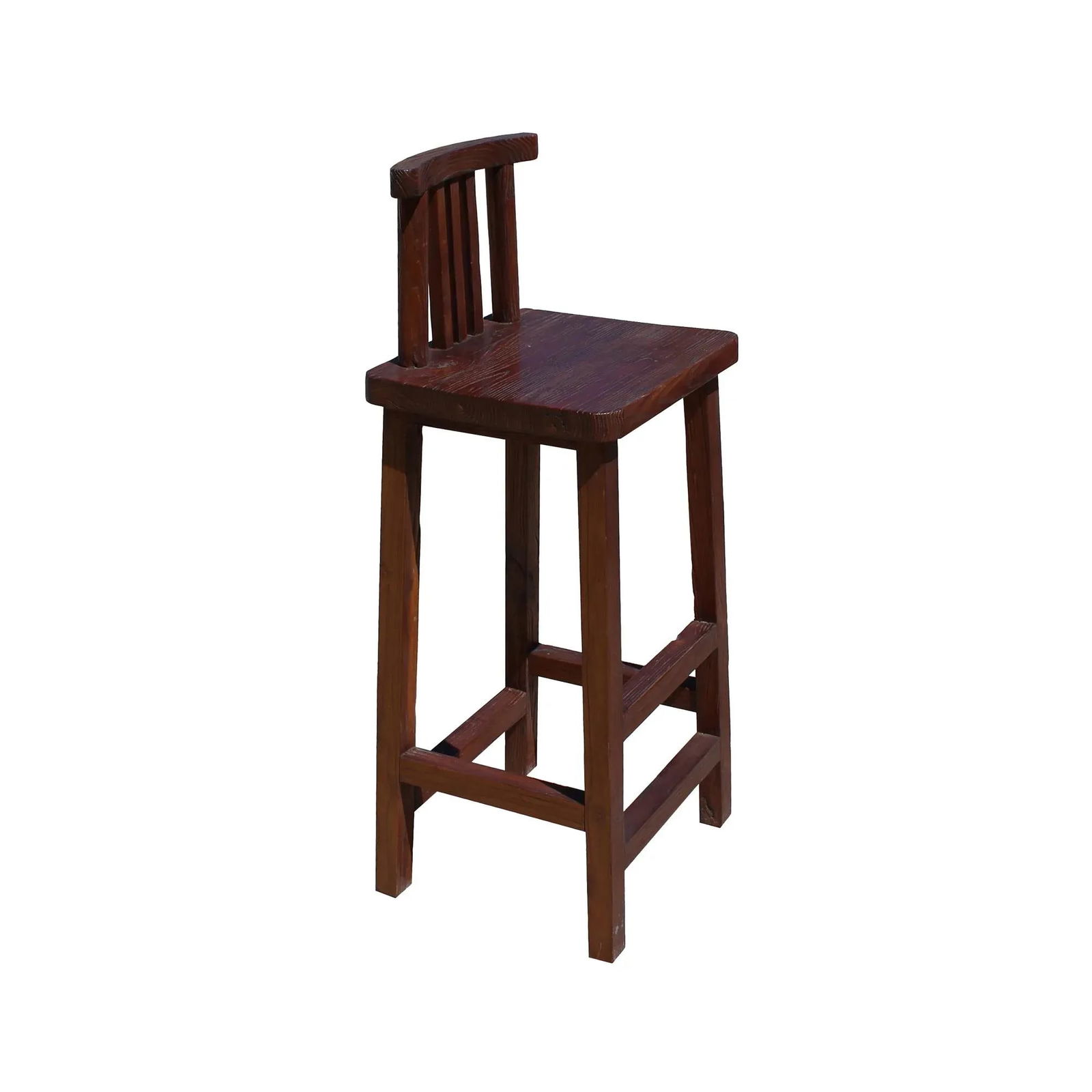 Rough Wood Brown Zen Oriental Bar Stool W Back - 3