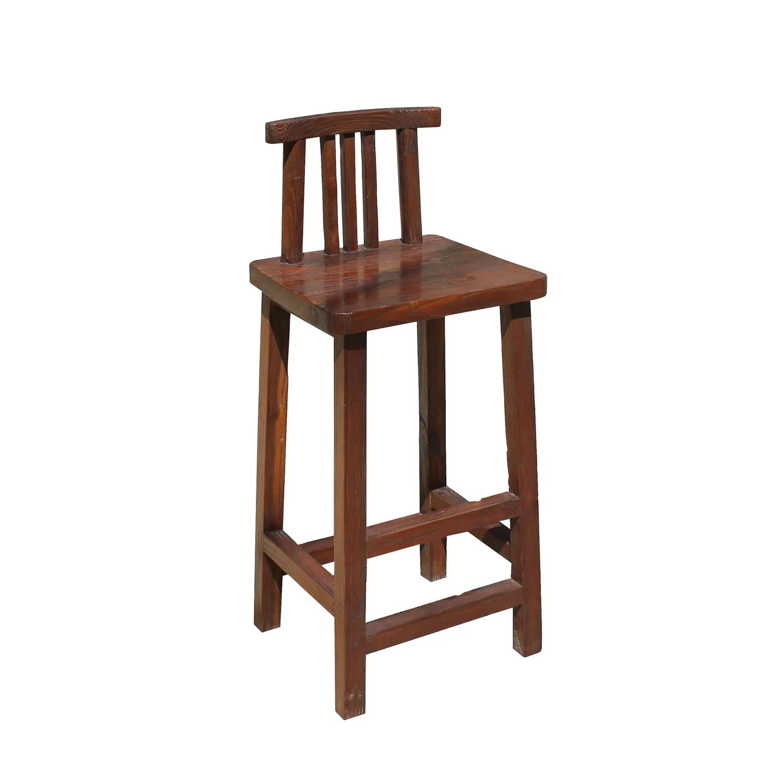 Rough Wood Brown Zen Oriental Bar Stool W Back - 4