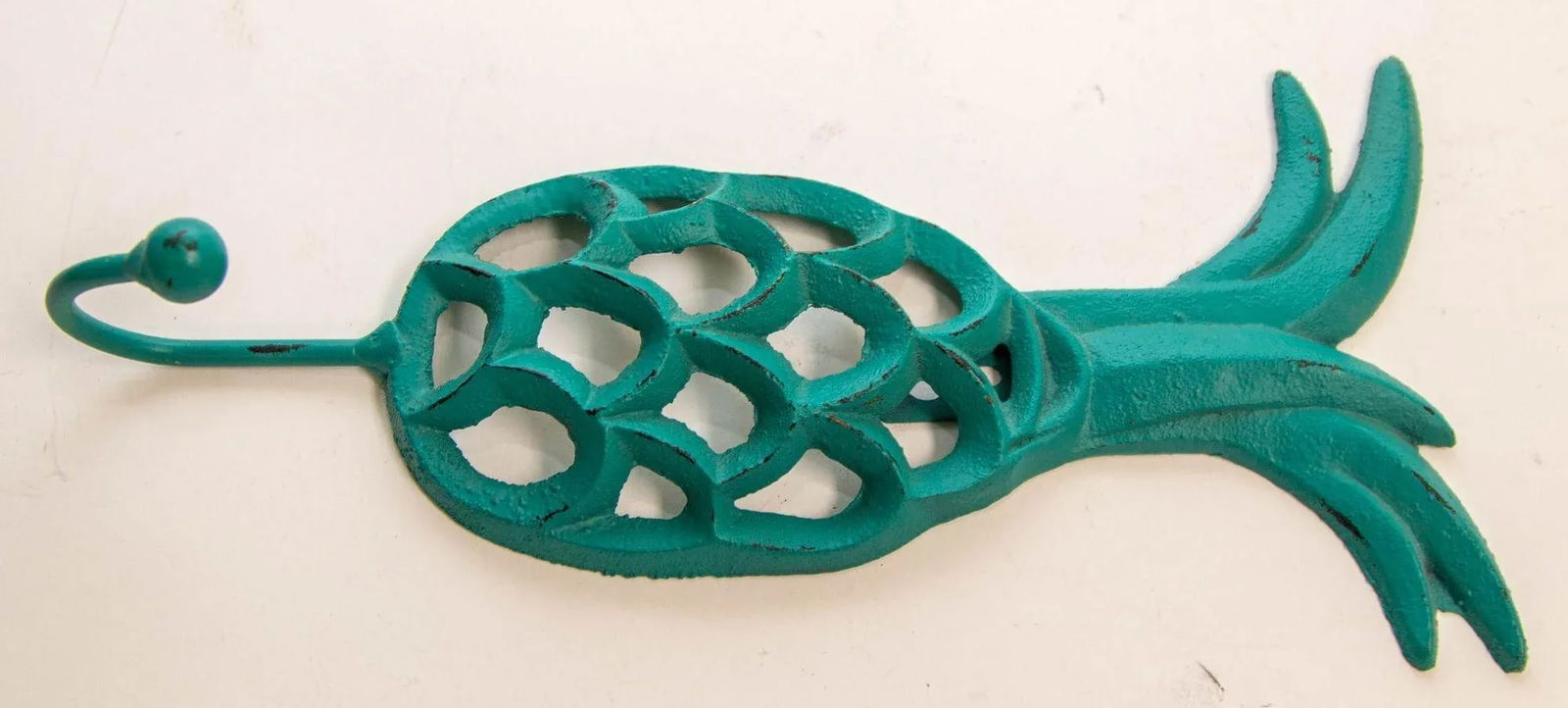Vintage Cast Iron Tropical Yellow and Green Pineapple Coat Hook - 6