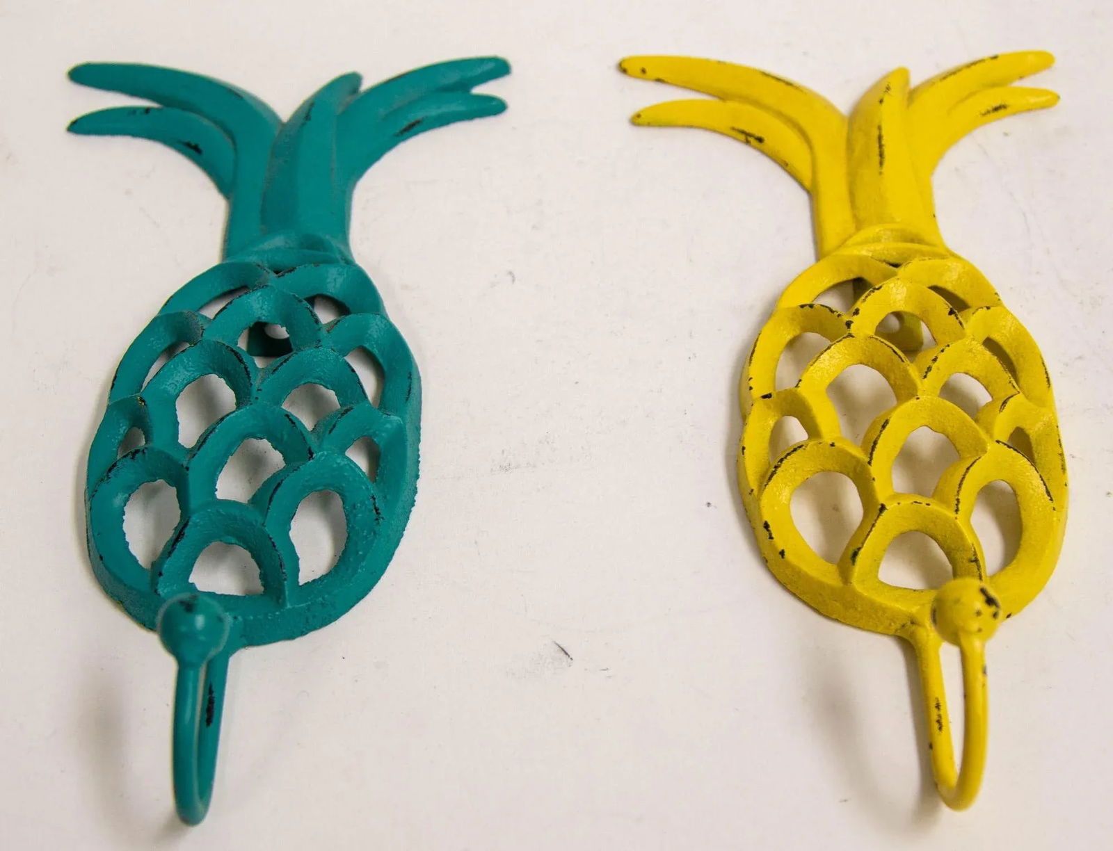Vintage Cast Iron Tropical Yellow and Green Pineapple Coat Hook - 9