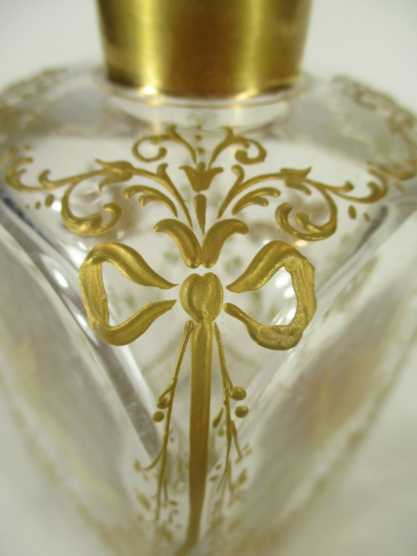 Antique Liquor Bottle or Wine Decanter Hand Blown Gold Leaf Painted Decorative - 11