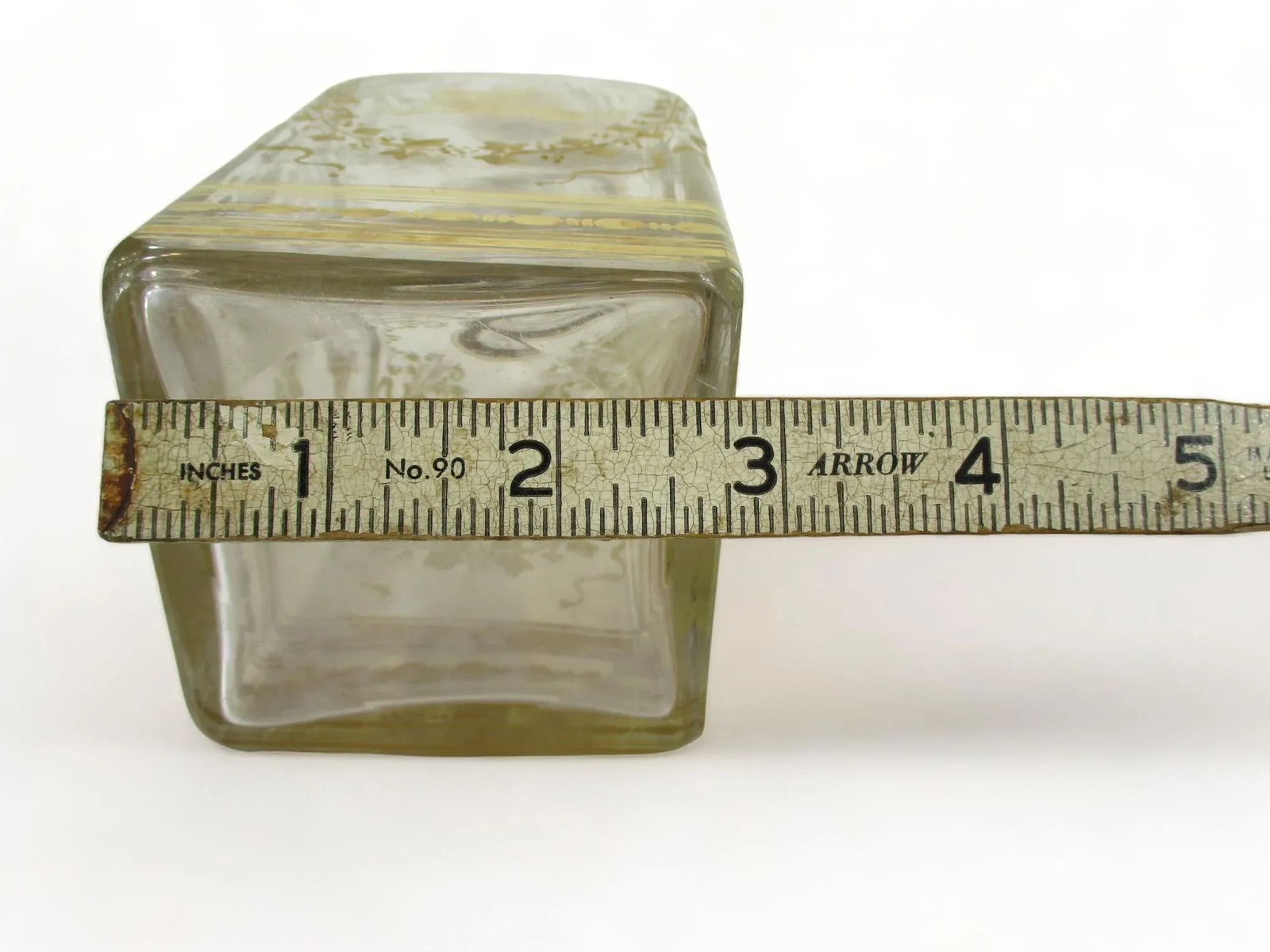 Antique Liquor Bottle or Wine Decanter Hand Blown Gold Leaf Painted Decorative - 12