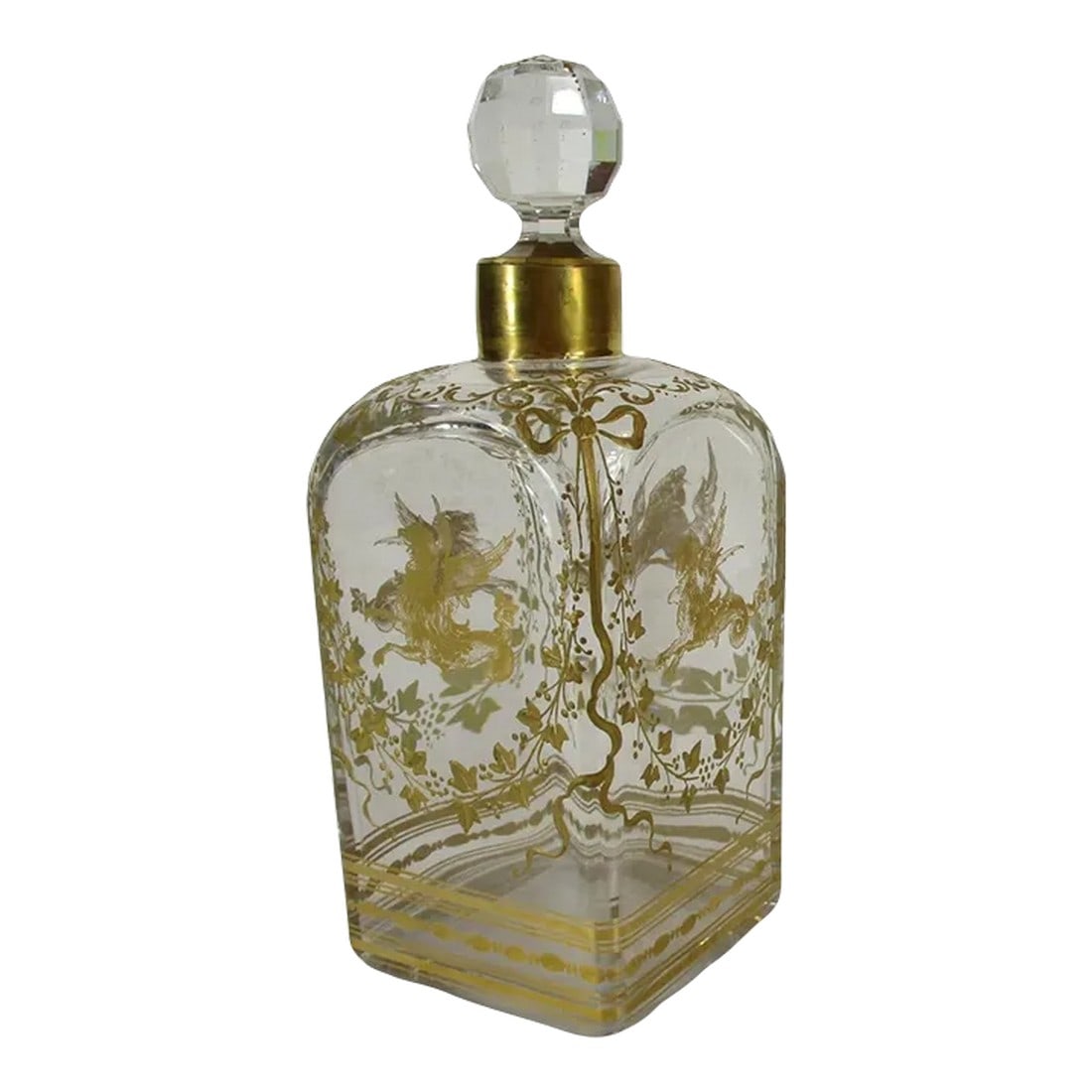 Antique Liquor Bottle or Wine Decanter Hand Blown Gold Leaf Painted Decorative (1 of 12)