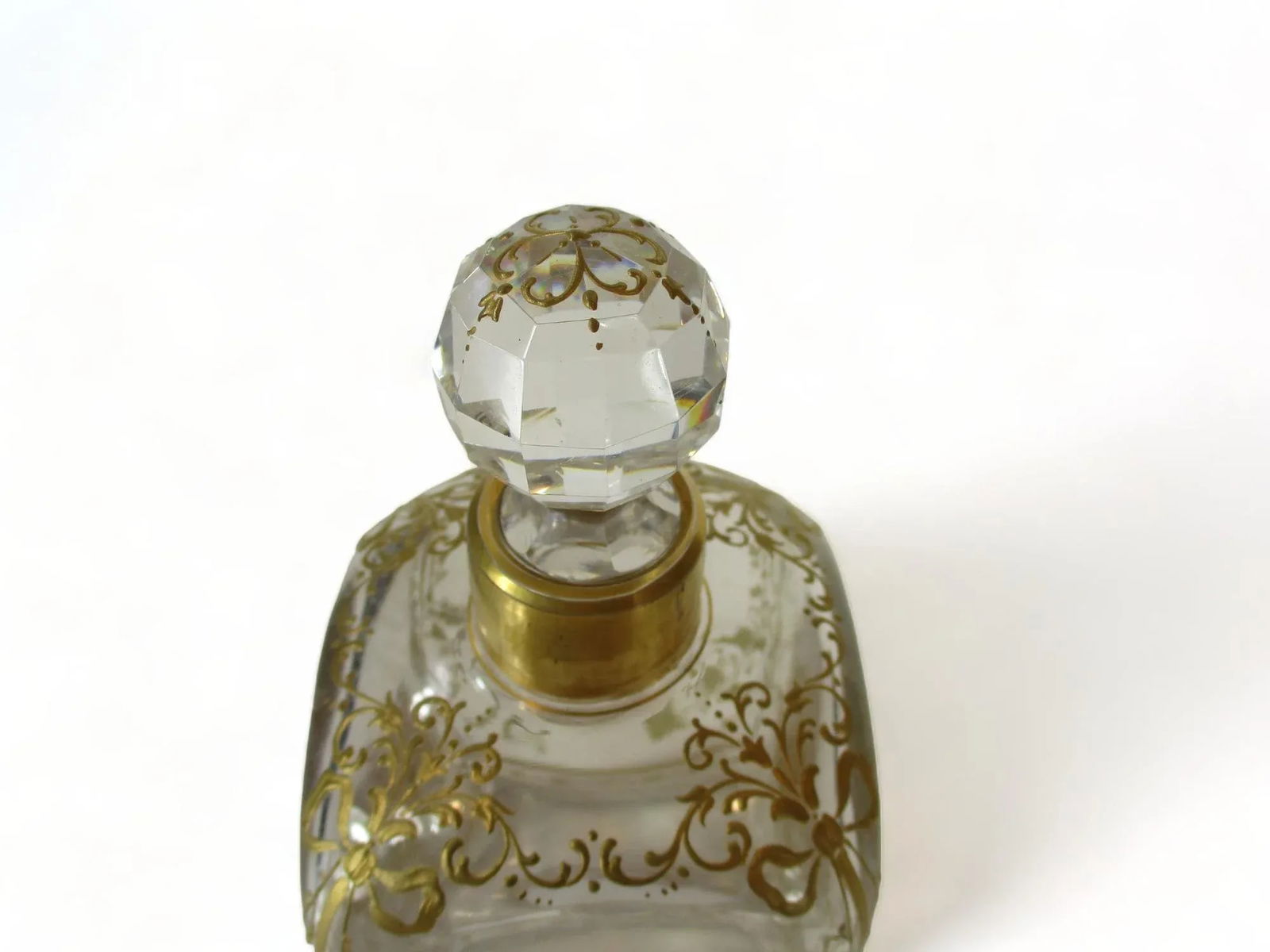 Antique Liquor Bottle or Wine Decanter Hand Blown Gold Leaf Painted Decorative - 2