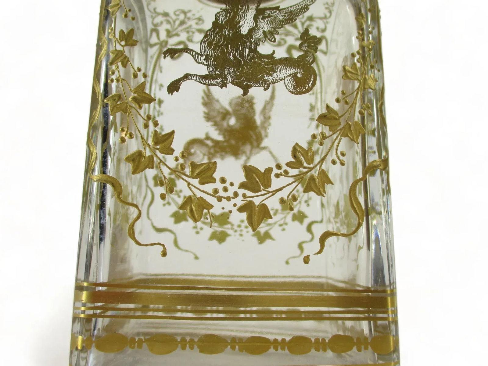 Antique Liquor Bottle or Wine Decanter Hand Blown Gold Leaf Painted Decorative - 4