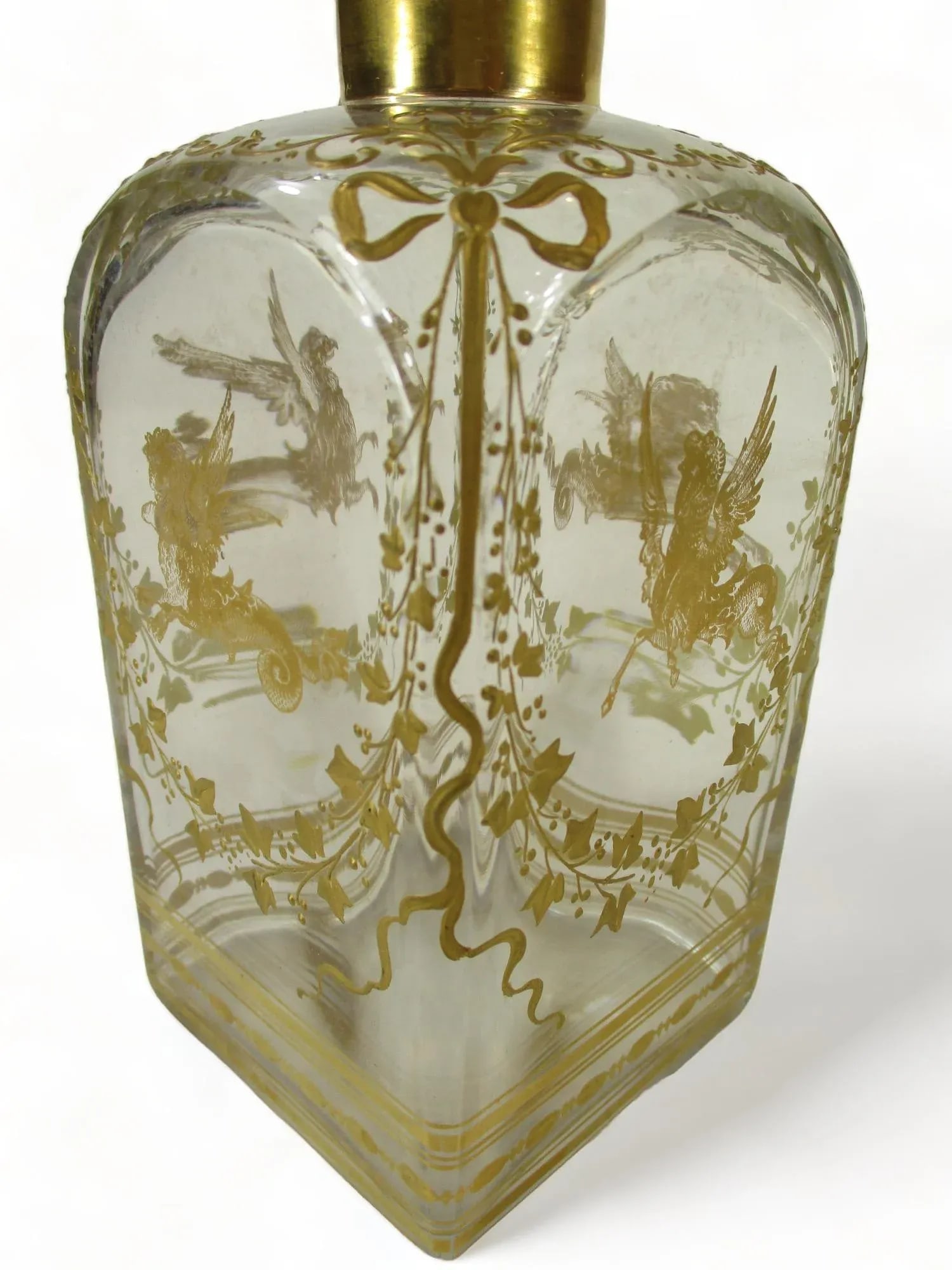 Antique Liquor Bottle or Wine Decanter Hand Blown Gold Leaf Painted Decorative - 8