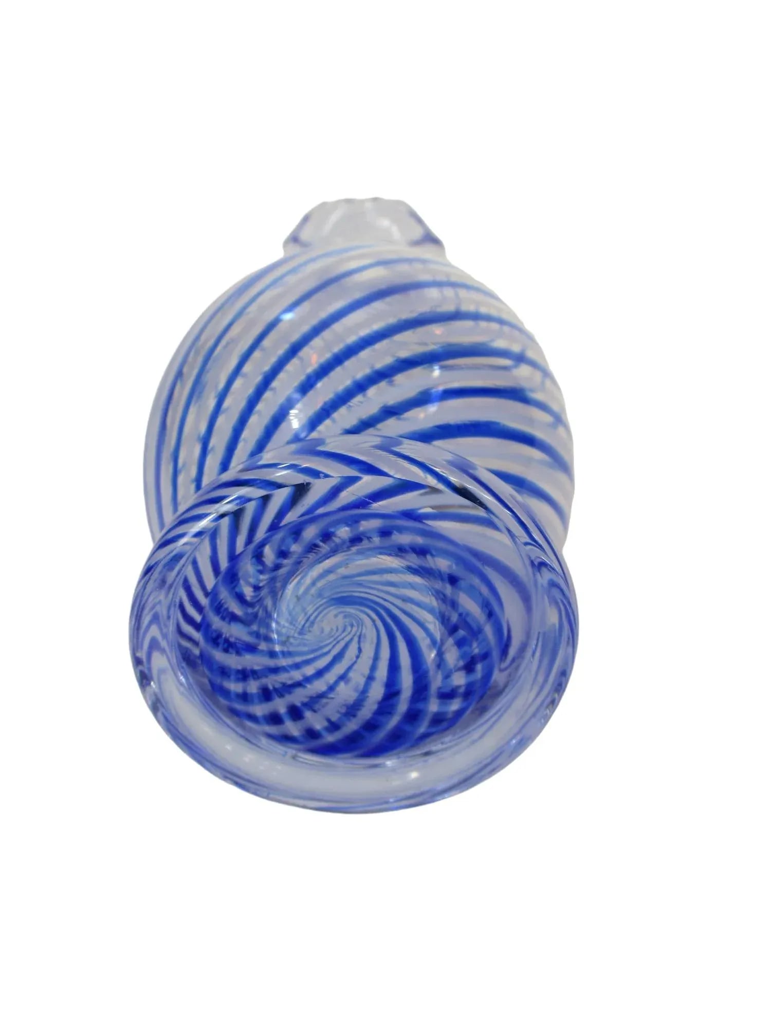 Late 20th Century Turkish Pasabahce Blue Spiral Pattern Ruffle Top Vase - 7