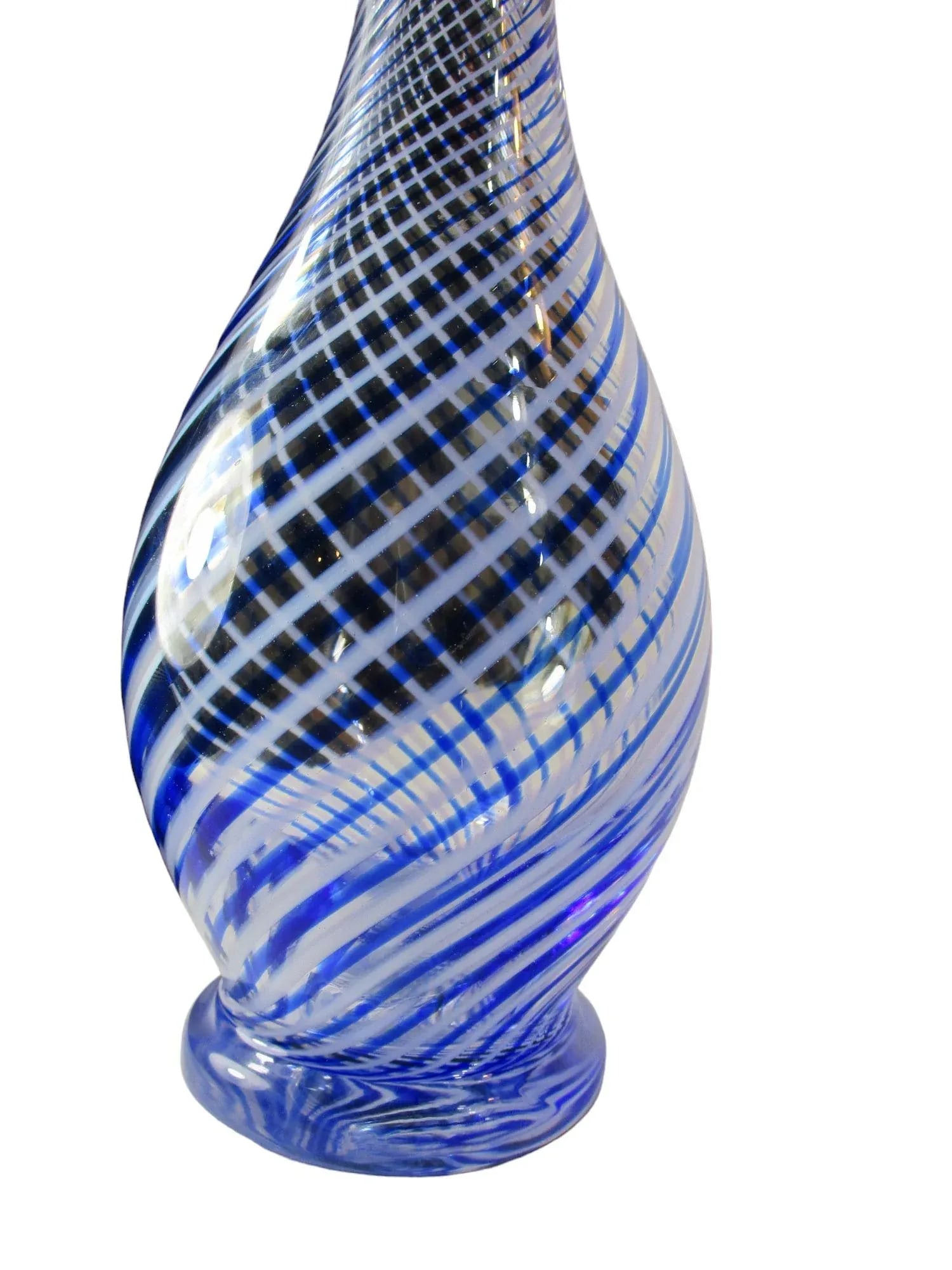 Late 20th Century Turkish Pasabahce Blue Spiral Pattern Ruffle Top Vase - 8