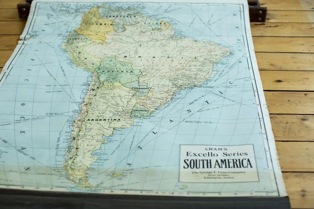 Crams 1938 South America Vintage Pull Down Map - 2