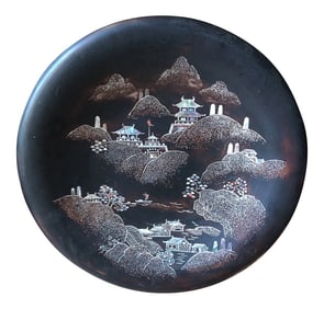 1960s Metal Base Chinoiserie Asian Plate