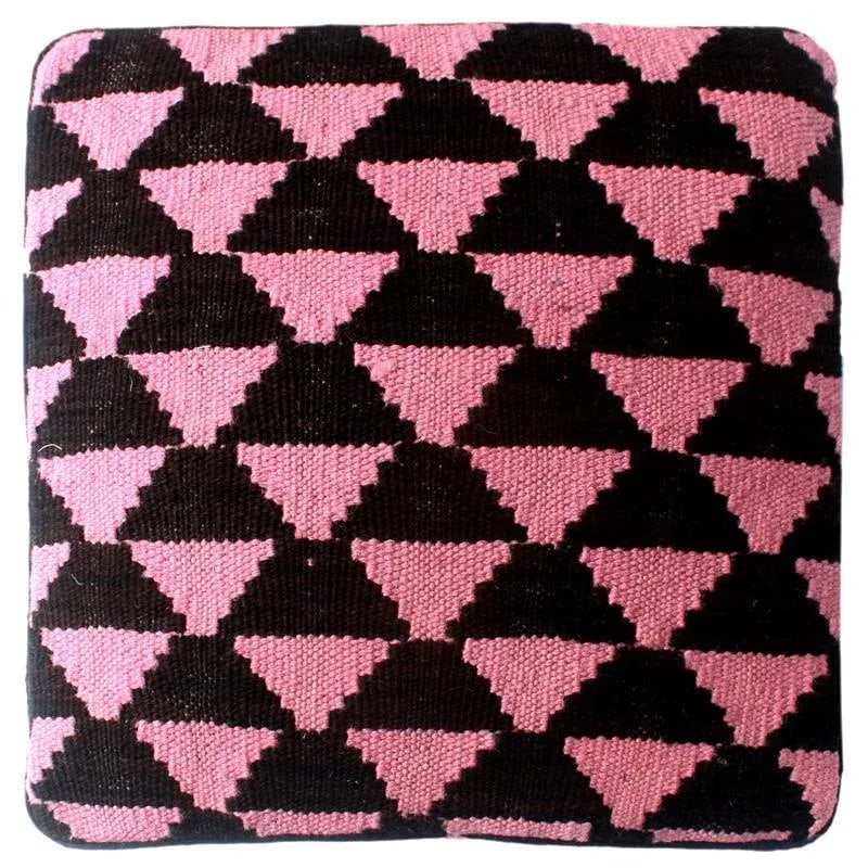 Shabby Chic Diego Black/Pink Kilim Upholstered Handmade Ottoman - 3