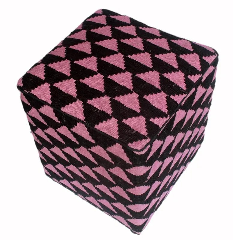 Shabby Chic Diego Black/Pink Kilim Upholstered Handmade Ottoman - 5
