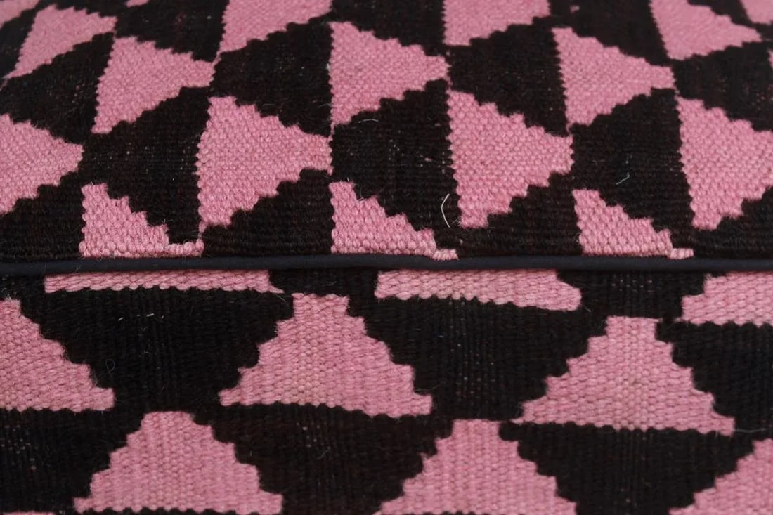 Shabby Chic Diego Black/Pink Kilim Upholstered Handmade Ottoman - 6