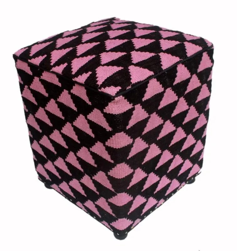 Shabby Chic Diego Black/Pink Kilim Upholstered Handmade Ottoman - 8