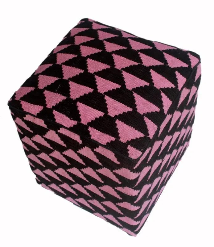 Arshs Diedra Black/Pink Kilim Upholstered Handmade Ottoman - 3