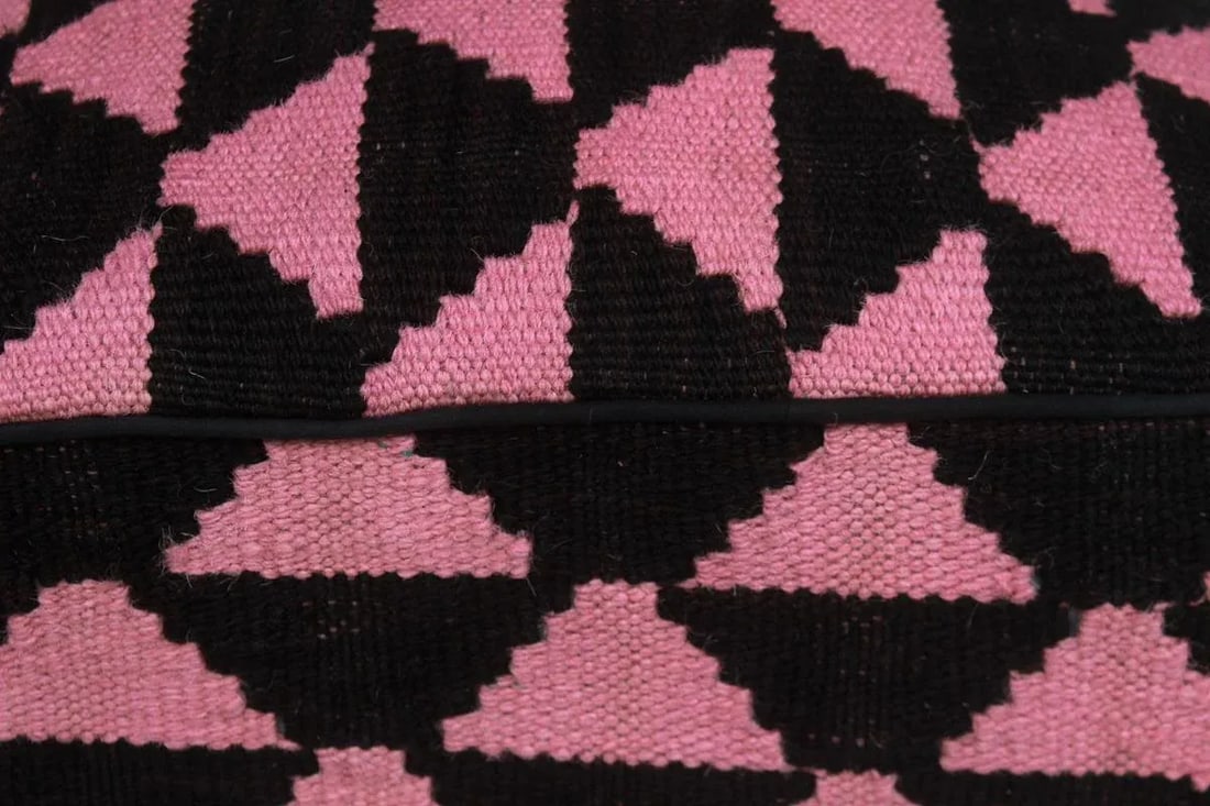 Arshs Diedra Black/Pink Kilim Upholstered Handmade Ottoman - 5