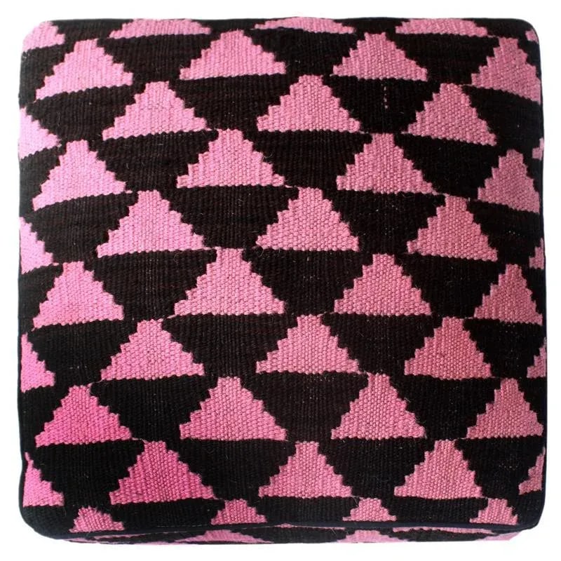 Arshs Diedra Black/Pink Kilim Upholstered Handmade Ottoman - 6