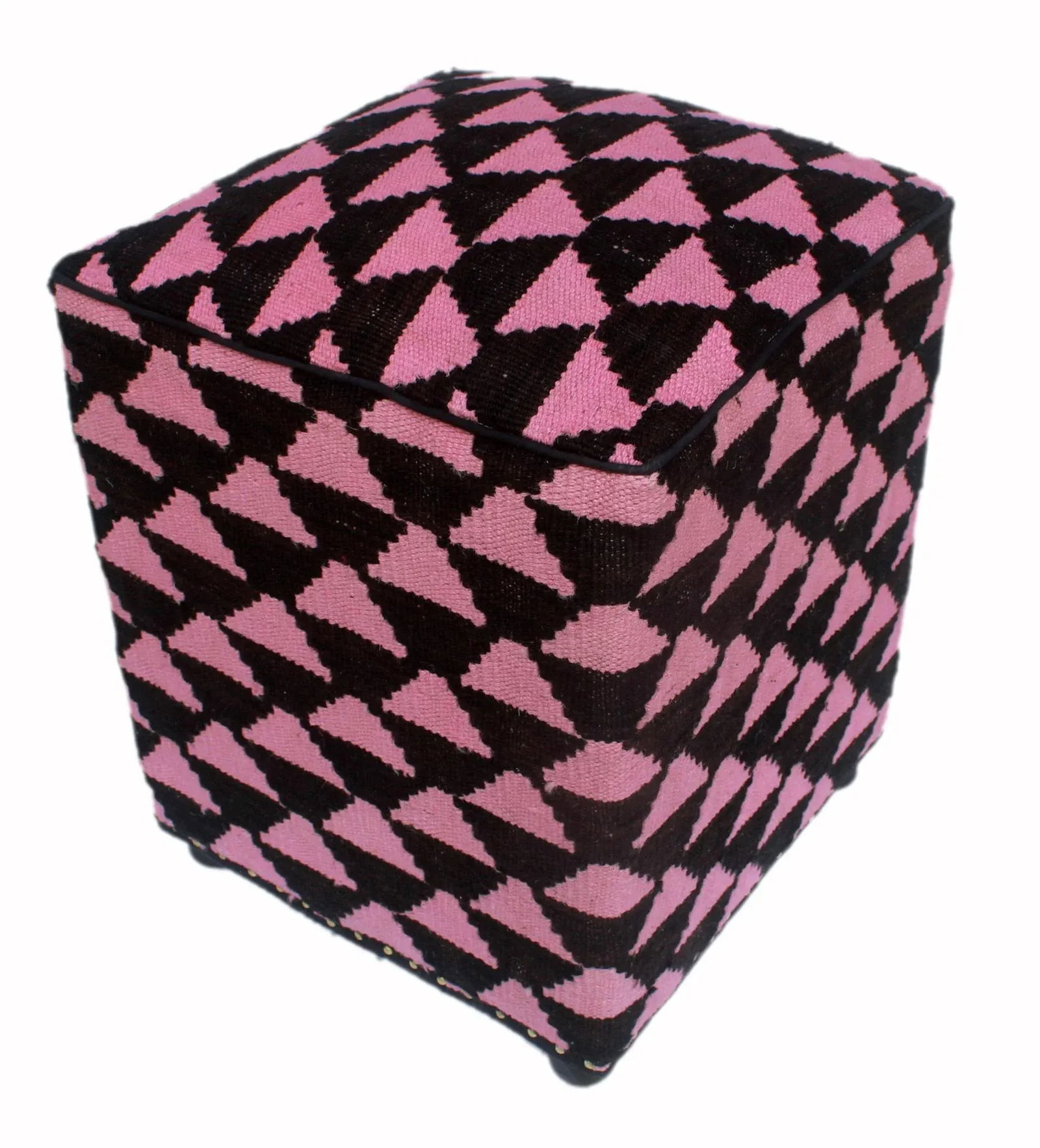 Arshs Diedra Black/Pink Kilim Upholstered Handmade Ottoman - 7