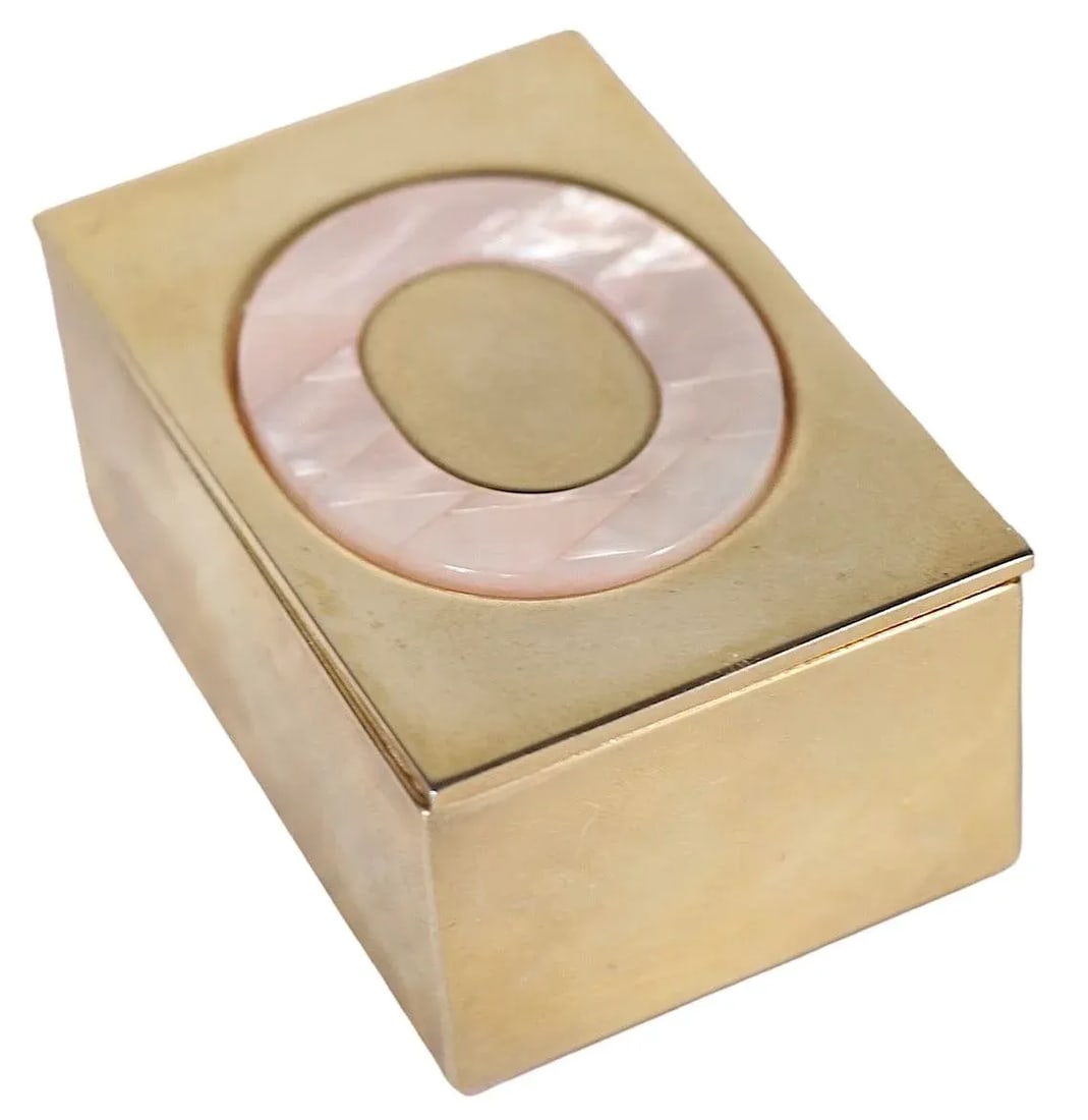 Brass With Shell Inlay Pin Box Made in Florence Italy Marked Car Bomboniere Crescenzic - 2