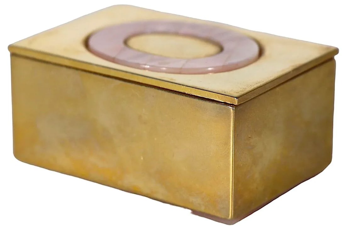 Brass With Shell Inlay Pin Box Made in Florence Italy Marked Car Bomboniere Crescenzic - 3