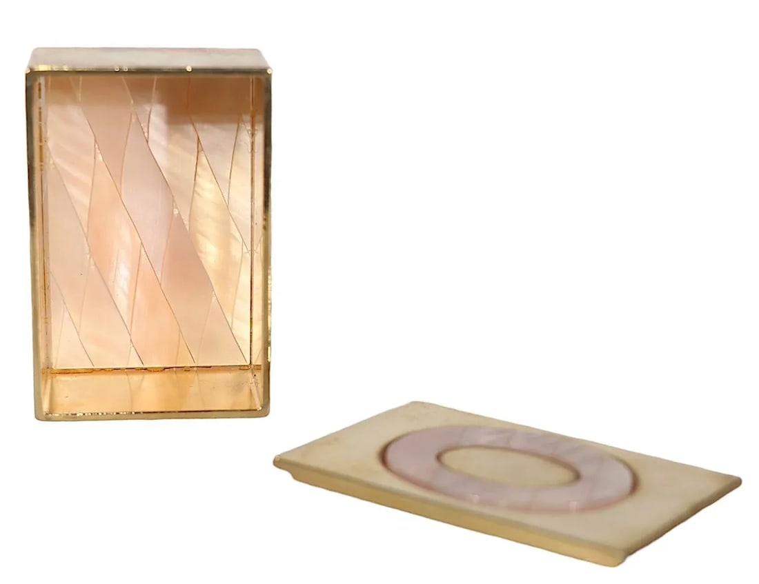 Brass With Shell Inlay Pin Box Made in Florence Italy Marked Car Bomboniere Crescenzic - 5