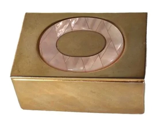 Brass With Shell Inlay Pin Box Made in Florence Italy Marked Car Bomboniere Crescenzic - 6