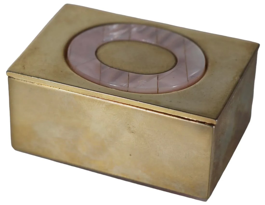 Brass With Shell Inlay Pin Box Made in Florence Italy Marked Car Bomboniere Crescenzic - 8