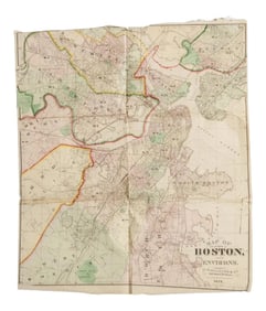 Antique Folding Map of City of Boston and Its Environs 1874