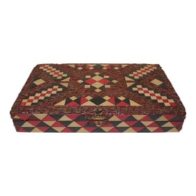 Vintage Italian Harlequin Decorative Hinged Box With Maritime Litho Lined Interior