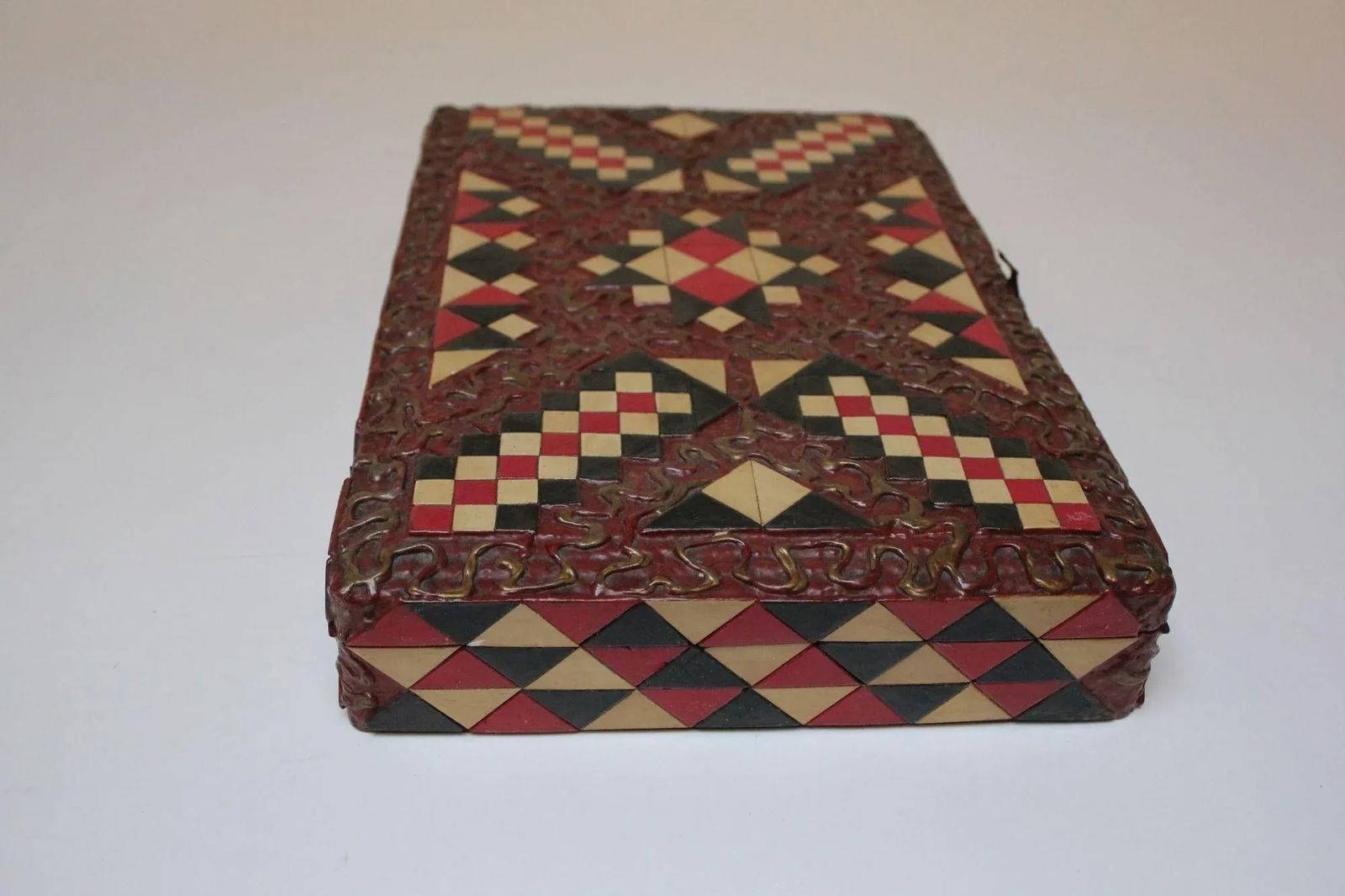 Vintage Italian Harlequin Decorative Hinged Box With Maritime Litho Lined Interior - 2