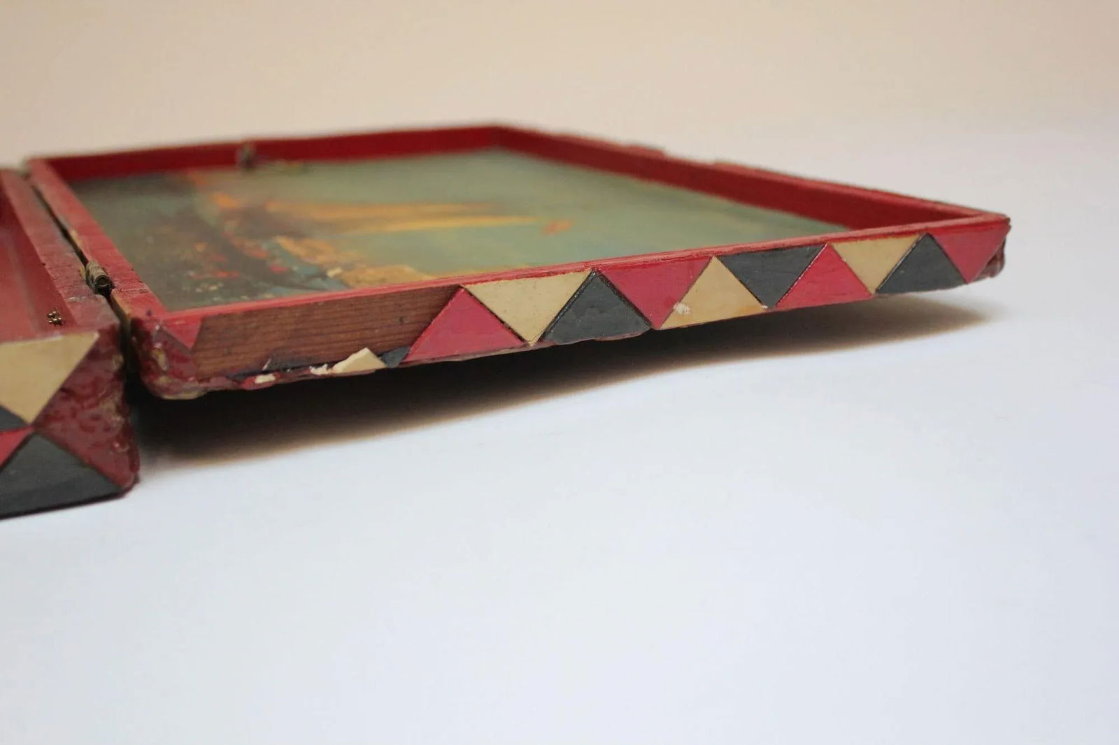 Vintage Italian Harlequin Decorative Hinged Box With Maritime Litho Lined Interior - 9