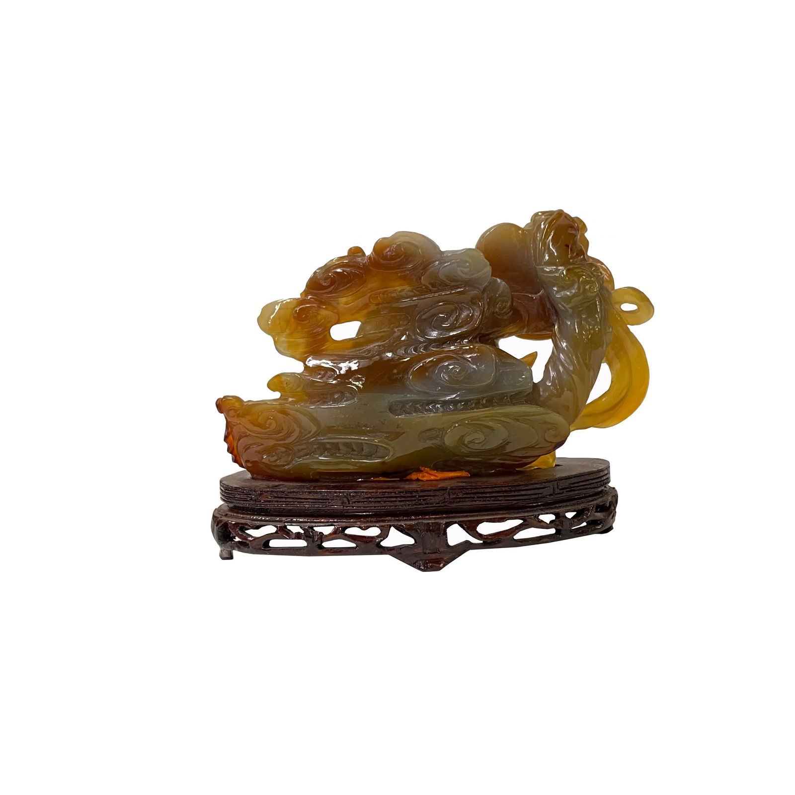 Chinese Hand Carved Agate Stone Peach RuYi Cloud Scroll Display Art - 3