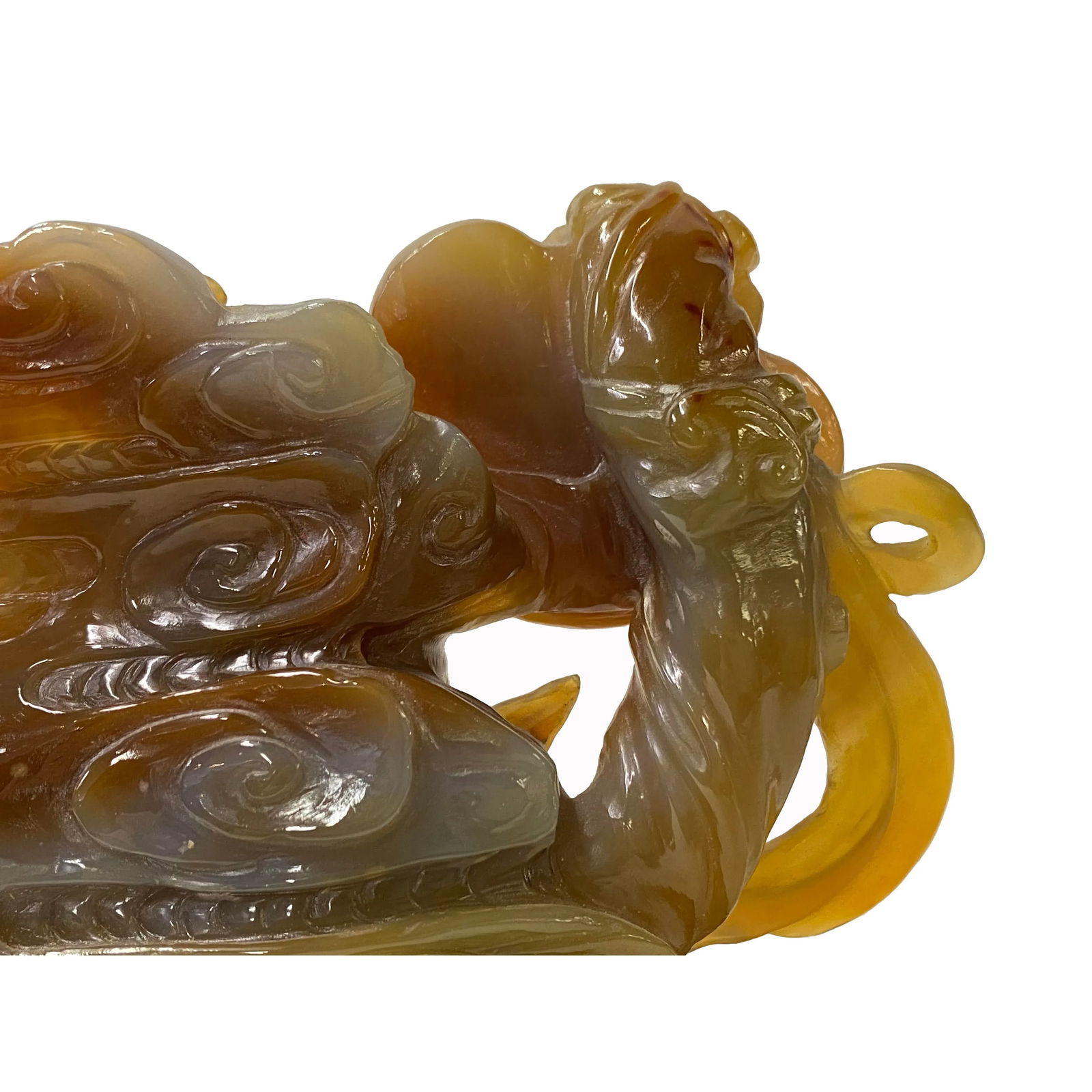 Chinese Hand Carved Agate Stone Peach RuYi Cloud Scroll Display Art - 4