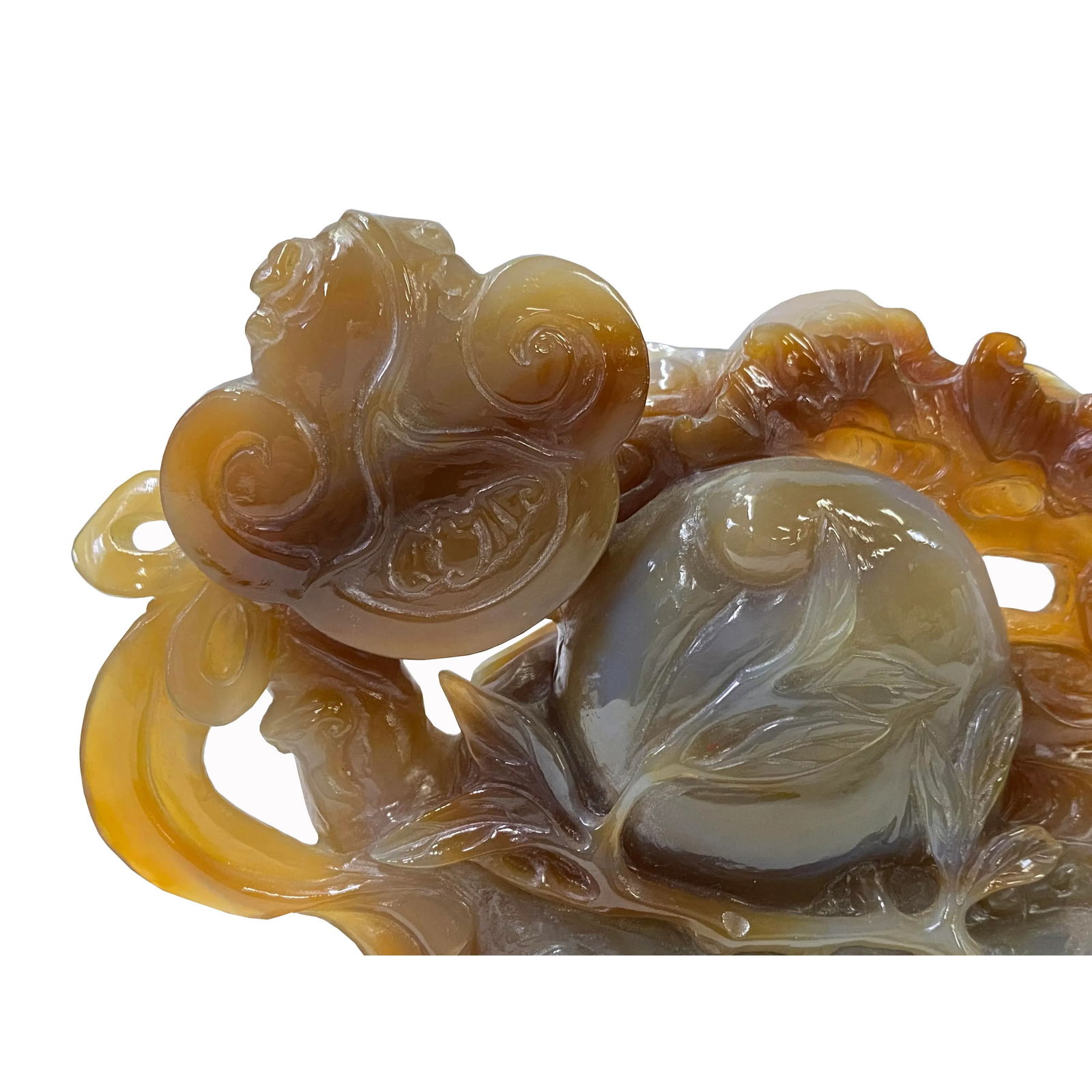 Chinese Hand Carved Agate Stone Peach RuYi Cloud Scroll Display Art - 6