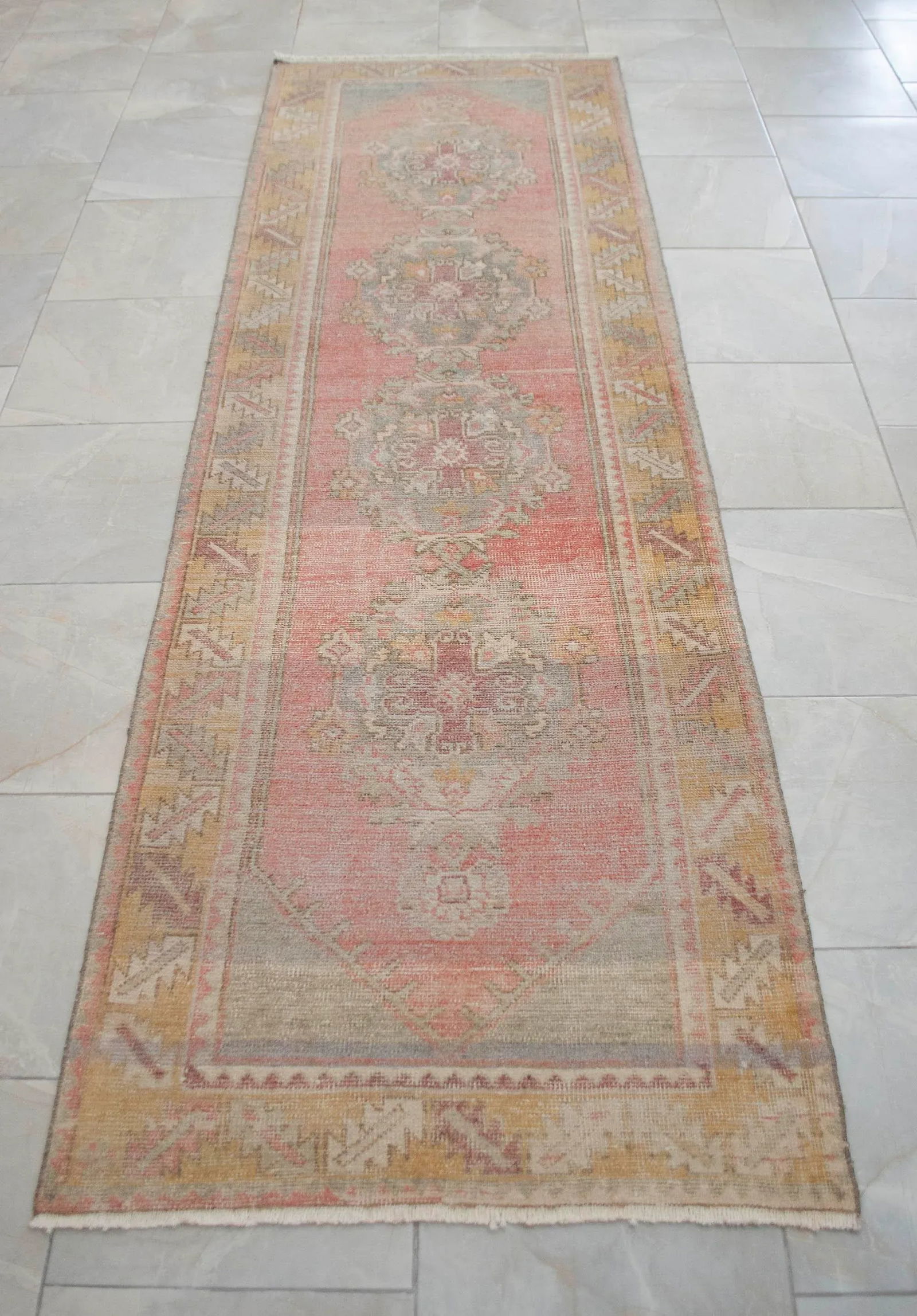 Faded Colors Oushak Runner - Distressed Pastel Hallway Rug 2'12³ X 9'4"³ - 7