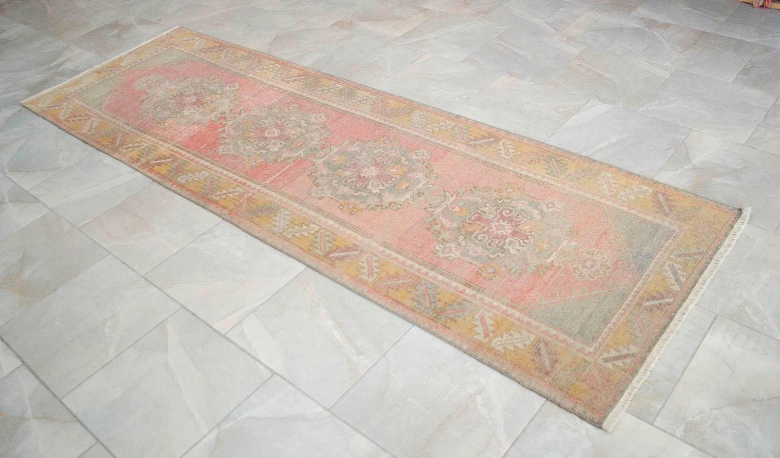 Faded Colors Oushak Runner - Distressed Pastel Hallway Rug 2'12³ X 9'4"³ - 8