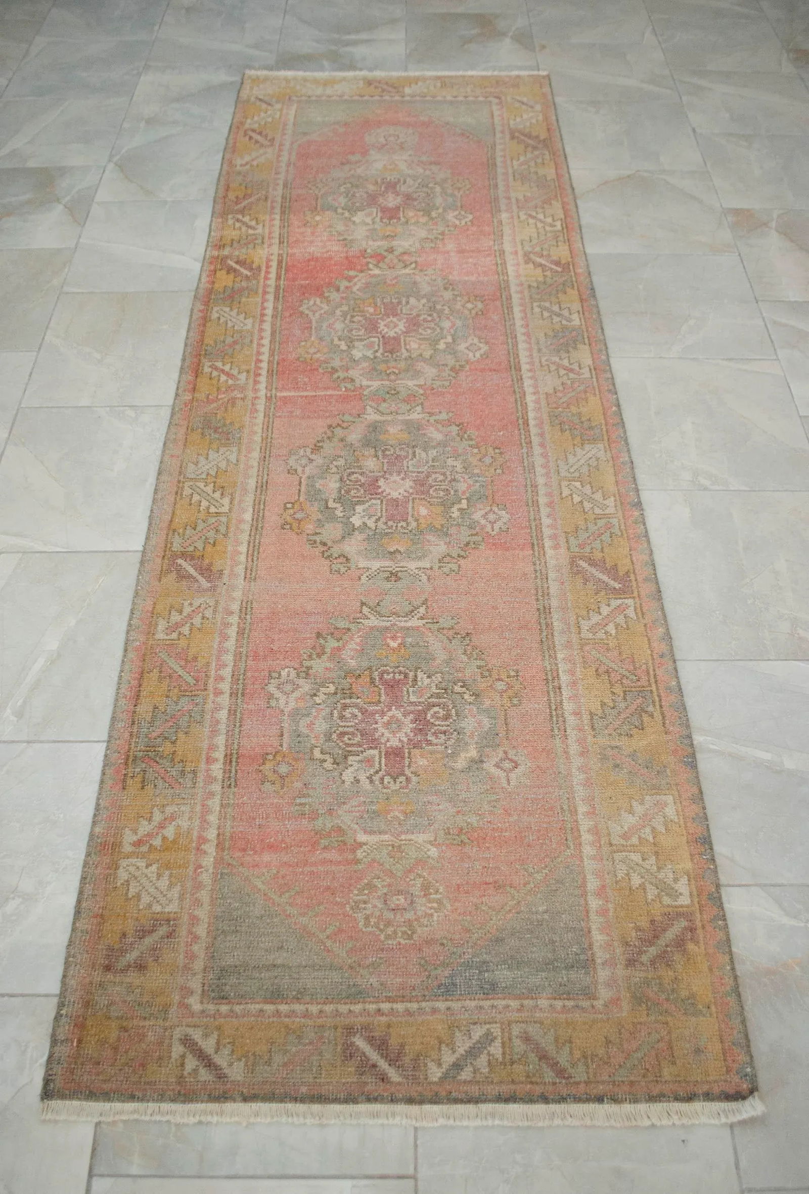 Faded Colors Oushak Runner - Distressed Pastel Hallway Rug 2'12³ X 9'4"³ - 9