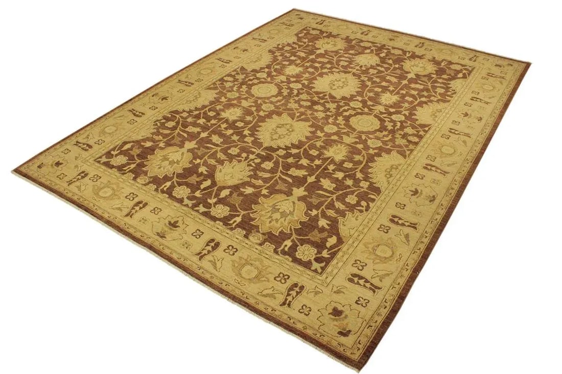 1990s Shabby Chic Kafkaz Brown/Tan Wool Rug -10'1 X 13'8 - 2