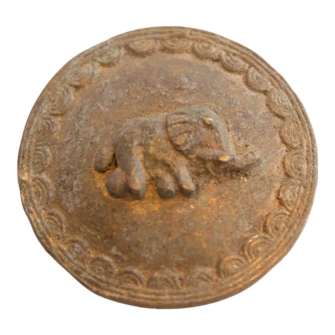 Vintage African Circle Box Lid With Elephant: :: Vintage handmade African circle box lid with elephant. Circa late mid 20th century, though possibly older, this piece has such incredible handmade charm and no two are identical. A beautiful