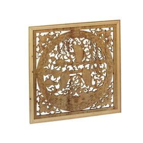 Chinese Square Flower Fishes Wooden Wall Plaque Panel