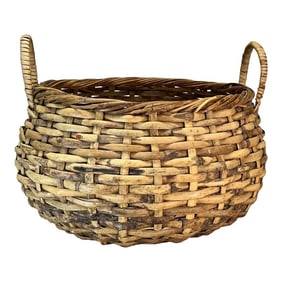 Vintage Split Bamboo Basket With Handles, Signed