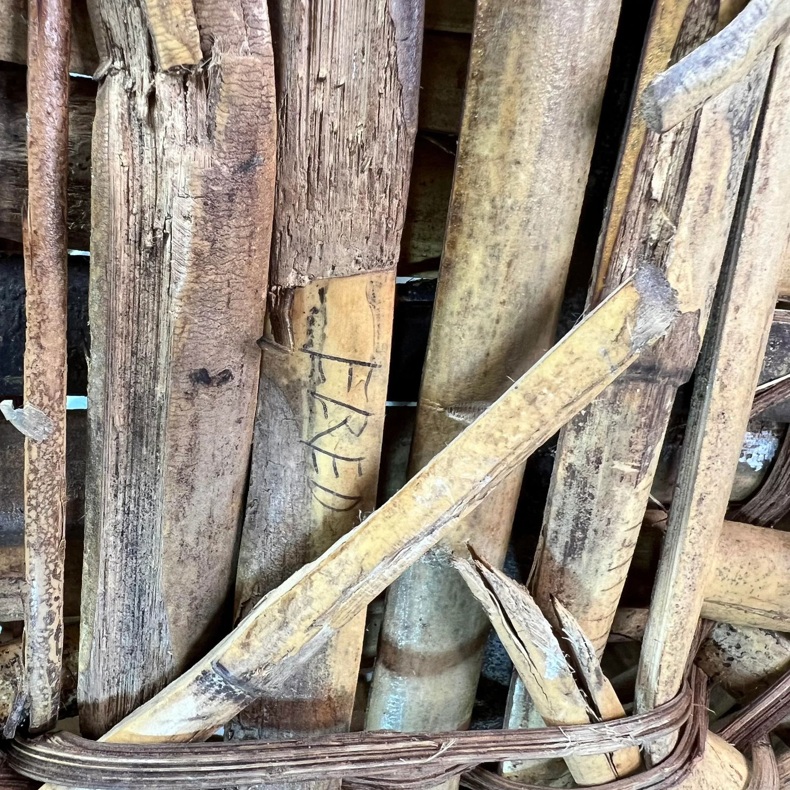 Vintage Split Bamboo Basket With Handles, Signed - 7