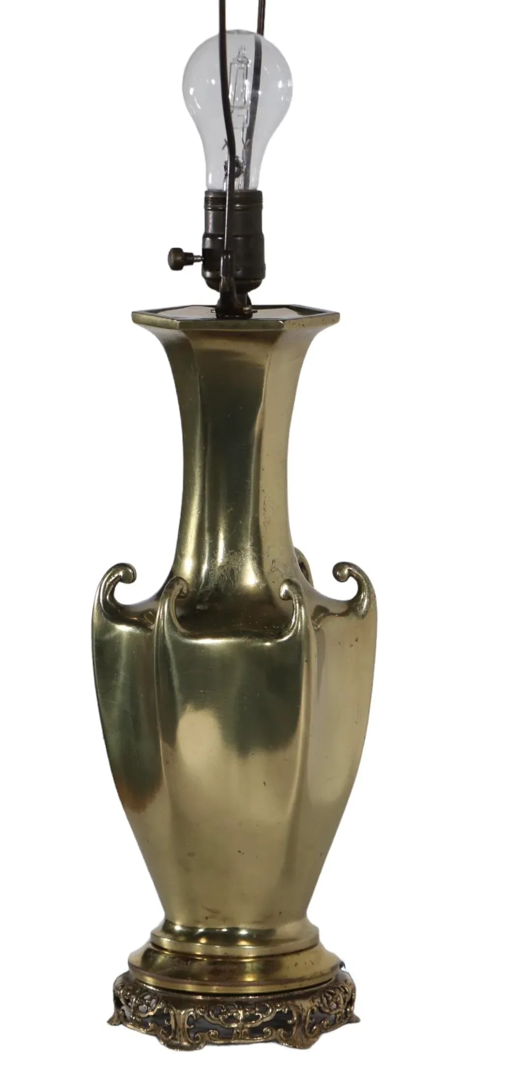 Chinese Style Hollywood Regency Brass Vase Table Lamp - 11